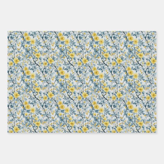 Blaue Jay Bird Branchen und Blüten Geschenkpapier Set (Vorderseite 2)