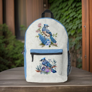 Blaue Jay Blume und optionale Monogramm-Initialen Bedruckter Rucksack