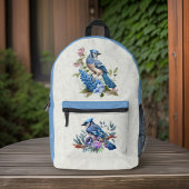 Blaue Jay Blume und optionale Monogramm-Initialen Bedruckter Rucksack