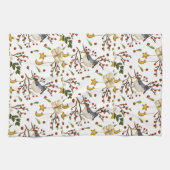 Blaue Jay, Cookies, rote Berries, Geschenke, Winte Geschirrtuch (Horizontal)