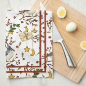 Blaue Jay, Cookies, rote Berries, Geschenke, Winte Geschirrtuch (Viertel Falte)