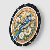 Blaue Jay Daisy Erbe Große Wanduhr (Winkel)