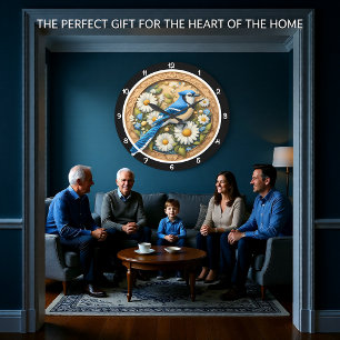 Blaue Jay Daisy Heritage Große Wanduhr