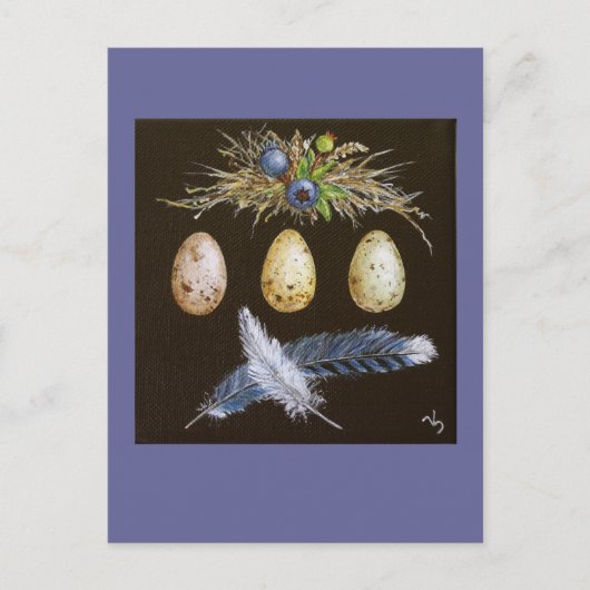 Blaue Jay-Eier mit Blaubeeren-Postkarte Postkarte (Vorderseite)