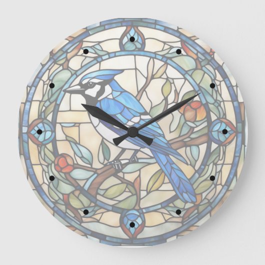 Blaue Jay-festgehaltene Glass Bluejay-Vogeluhr Große Wanduhr (Vorderseite)