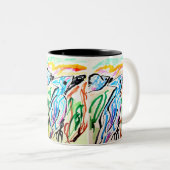 Blaue Jay fliegen Frühjahr-Zeit Zweifarbige Tasse (VorderseiteRechts)