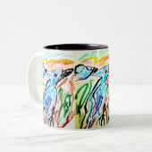 Blaue Jay fliegen Frühjahr-Zeit Zweifarbige Tasse (Vorderseite Links)