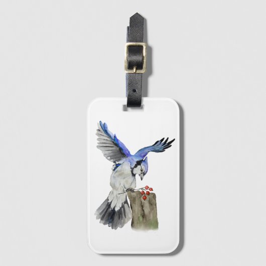 Blaue Jay Gepäckanhänger (Vorderseite Vertikal)