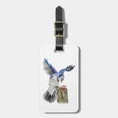 Blaue Jay Gepäckanhänger (Vorderseite vertikal)