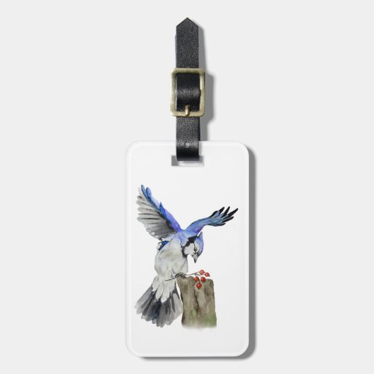 Blaue Jay Gepäckanhänger (Vorderseite vertikal)