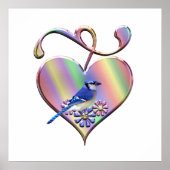 Blaue Jay im Hübschen Herzen Poster (Vorne)