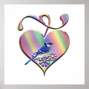 Blaue Jay im Hübschen Herzen Poster