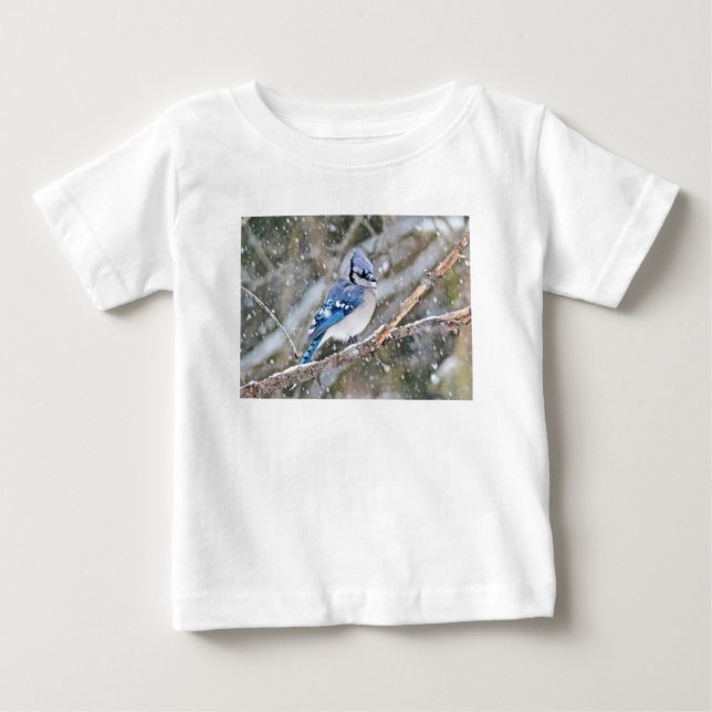 Blaue Jay im Schneesturm Baby T-shirt (Vorderseite)