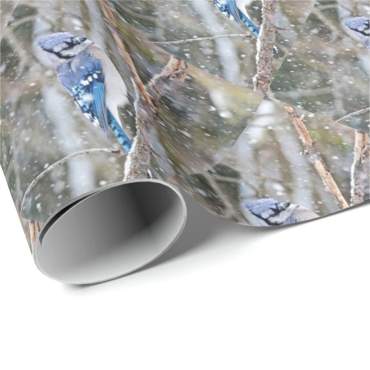 Blaue Jay im Schneesturm Geschenkpapier (Rolleneckpunkt)