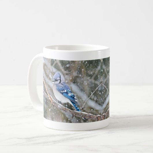 Blaue Jay im Schneesturm Kaffeetasse (Vorderseite Links)