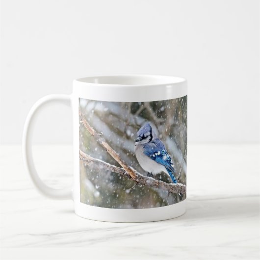 Blaue Jay im Schneesturm Kaffeetasse (Links)