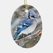 Blaue Jay im Schneesturm Keramik Ornament (Hinten)