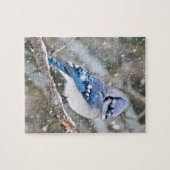 Blaue Jay im Schneesturm Puzzle (Horizontal)