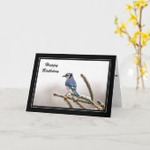 Blaue Jay im Winter Geburtstagskarte Karte (Gelbe Blume)