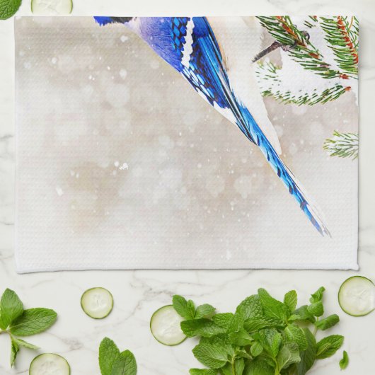 Blaue Jay im Winter Geschirrtuch (Gefaltet)