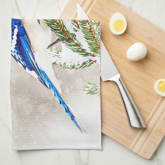 Blaue Jay im Winter Geschirrtuch (Viertel Falte)