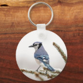 Blaue Jay im Winter Schlüsselanhänger (Vorderseite)