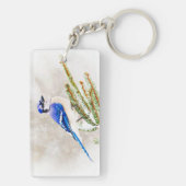 Blaue Jay im Winter Schlüsselanhänger (Rückseite)