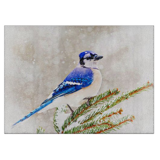 Blaue Jay im Winter Schneidebrett (Vorderseite)