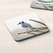 Blaue Jay im Winter Untersetzer (Linke Seite)