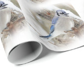 Blaue Jay im Winterschnee Geschenkpapier (Rolleneckpunkt)