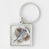 Blaue Jay im Winterschnee Schlüsselanhänger (Vorne)