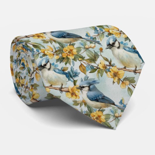Blaue Jay in Bäumen Krawatte (Gerollt)