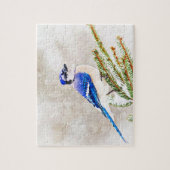 Blaue Jay in einem Kiefernbaum mit Schnee Puzzle (Vertikal)