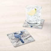 Blaue Jay in einem schneebewachsenen Baum Rechteckiger Pappuntersetzer (Vor Ort)