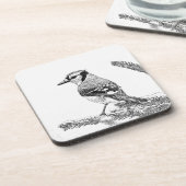 Blaue Jay in Winterskizze Untersetzer (Linke Seite)