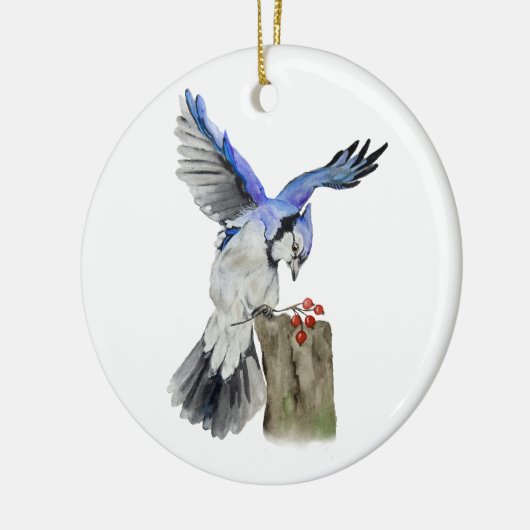 Blaue Jay Keramik Ornament (Links)