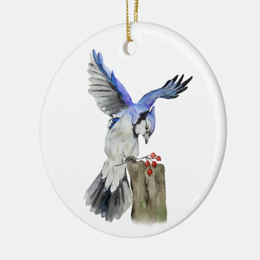 Blaue Jay Keramik Ornament (Links)