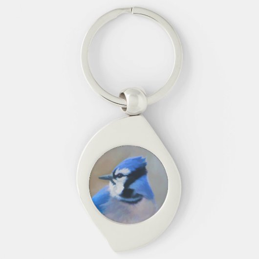 Blaue Jay-Malerei - Original Bird Art Schlüsselanhänger (Vorderseite)