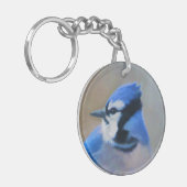 Blaue Jay-Malerei - Original Bird Art Schlüsselanhänger (Vorderseite links)