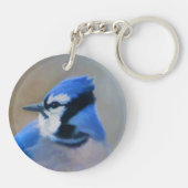 Blaue Jay-Malerei - Original Bird Art Schlüsselanhänger (Rückseite)