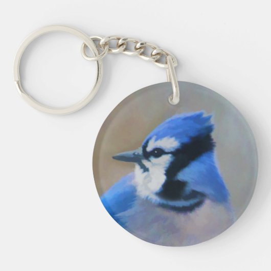 Blaue Jay-Malerei - Original Bird Art Schlüsselanhänger (Vorderseite)