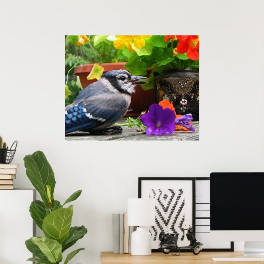 Blaue Jay mit Blume Poster (Heimbüro)