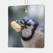 Blaue Jay mit Erdnuss Keramikornament (Links)