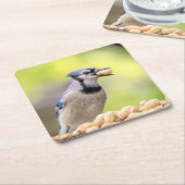 Blaue Jay mit Erdnuss Rechteckiger Pappuntersetzer (angewinkelt)
