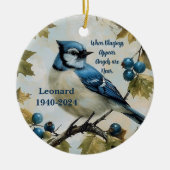 Blaue Jay Personalisierte Gedenkstätte Keramik Ornament (Vorne)