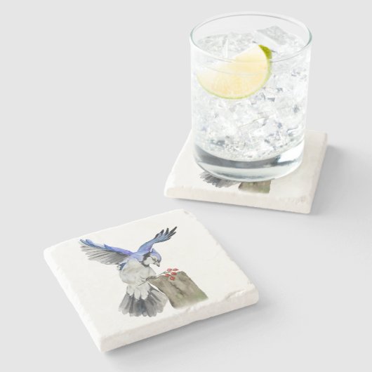 Blaue Jay Steinuntersetzer (Seitenansicht)