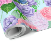 Blaue Jay und Blume, Aquarellmuster, Packung Geschenkpapier (Rolleneckpunkt)