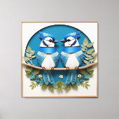 Blaue Jay unter Blumendetails Leinwanddruck (Vorderseite)