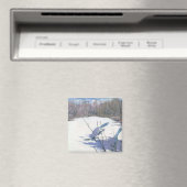 Blaue Jay Vögel in einer Winterlandschaft Magnet (In Situ (Geschirrspüler))