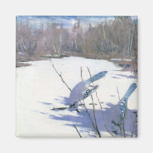 Blaue Jay Vögel in einer Winterlandschaft Magnet (Vorne)